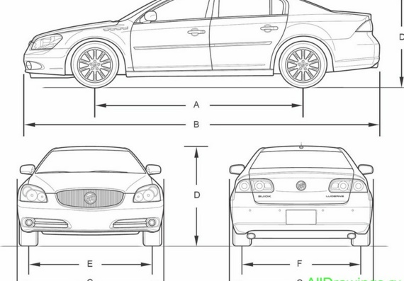 Buick Lucerne (2007) (Бьюик Люцерна (2007)) - чертежи (рисунки) автомобиля